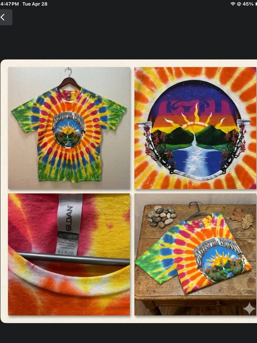 Deadhead Dreams-/ Vibrant Sunburst Grateful Dead Tye Dye Tee XL   A++.